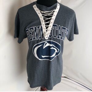 Penn State University Nittany Lions custom blue and white cut lace up t-shirt